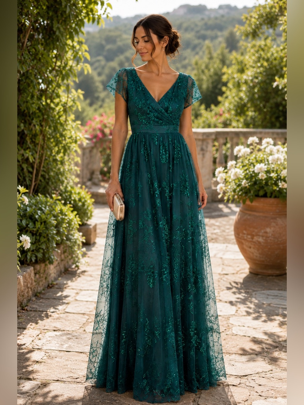 NWT Baltic Born Emerald Green Sequin Tulle Maxi Dress Formal Evening Gown Size S
